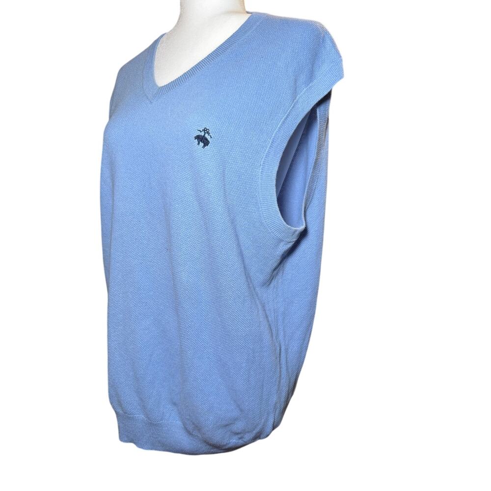Brooks Brothers Blue Linen Cotton V-Neck Sweater Vest, Preppy, Men's Large